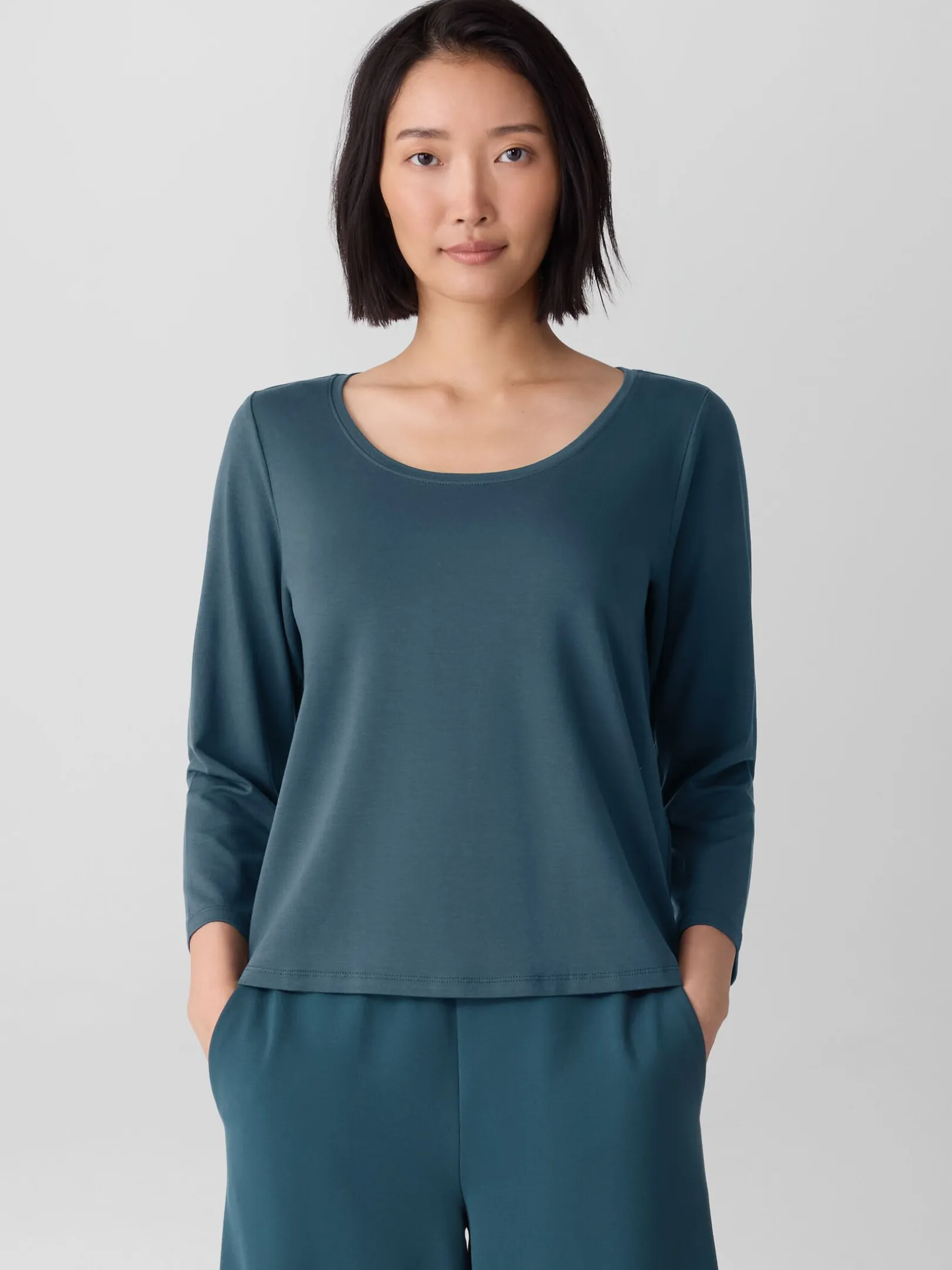 Stretch Jersey Knit Scoop Neck Top
