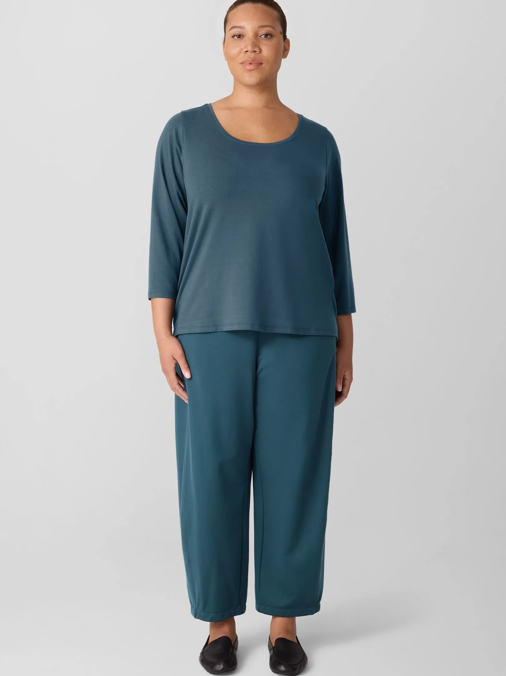 Stretch Jersey Knit Scoop Neck Top