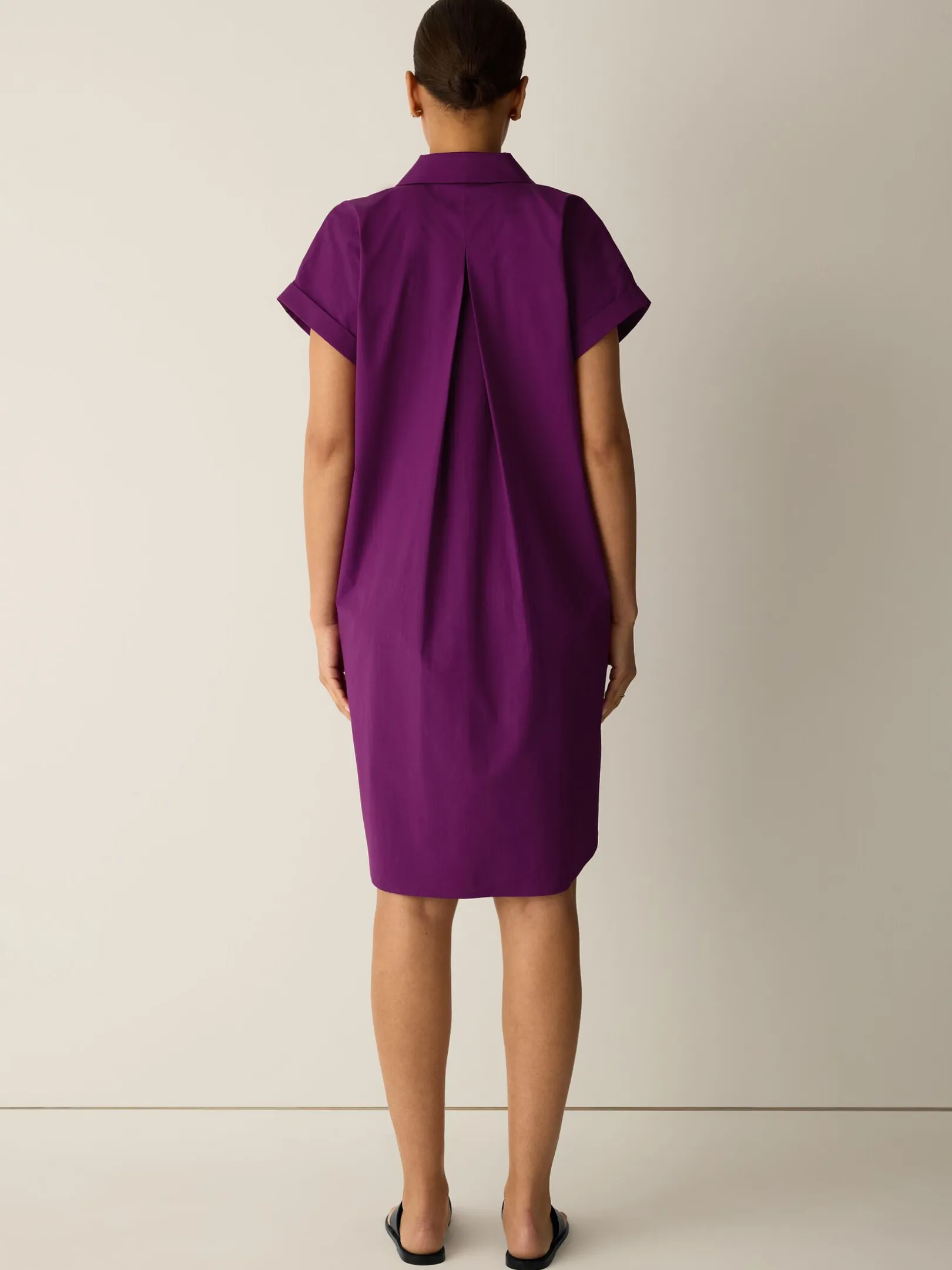 Stretch Organic Cotton Poplin Notch Collar Dress