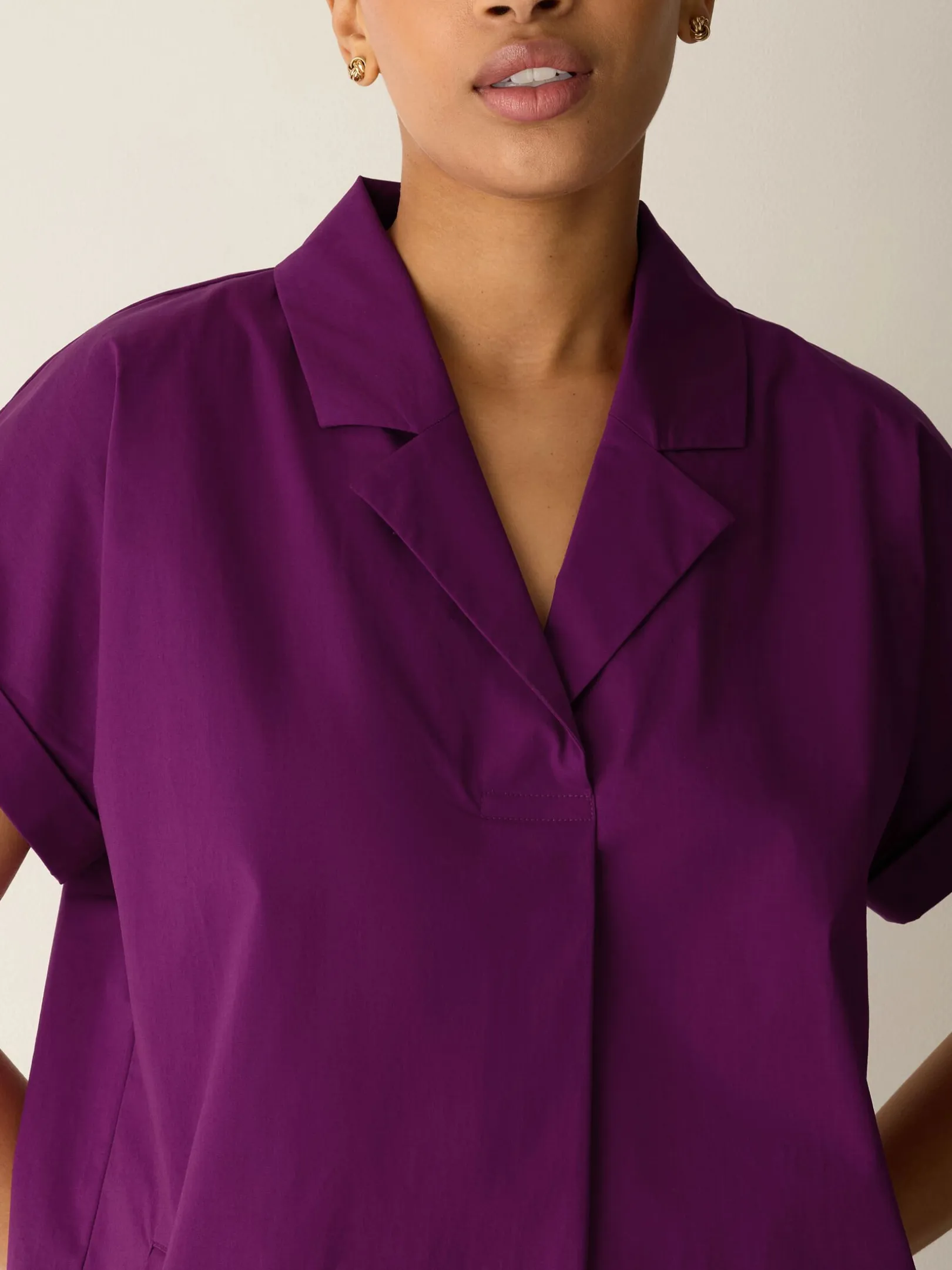 Stretch Organic Cotton Poplin Notch Collar Dress