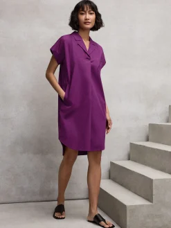 Stretch Organic Cotton Poplin Notch Collar Dress