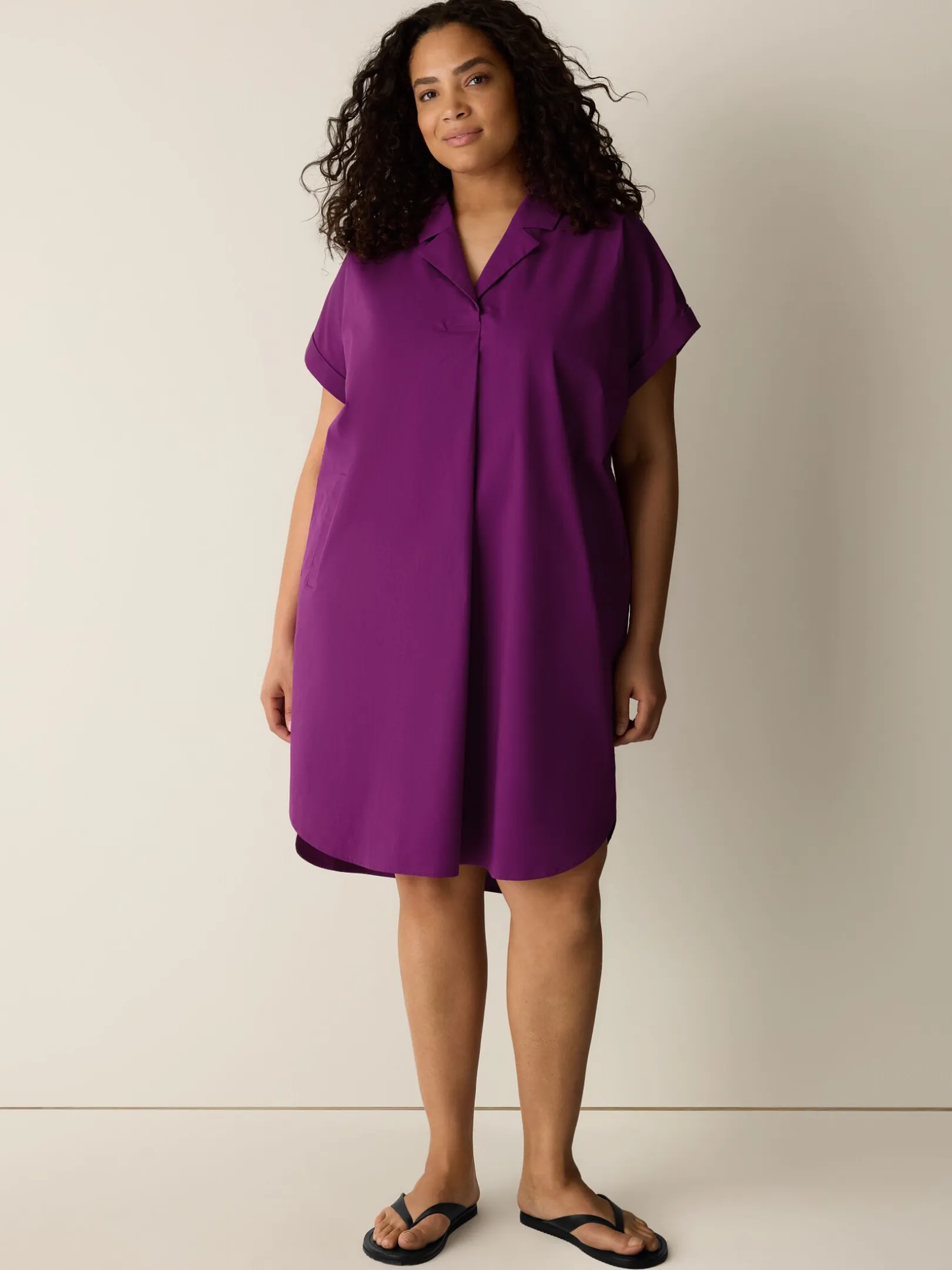 Stretch Organic Cotton Poplin Notch Collar Dress