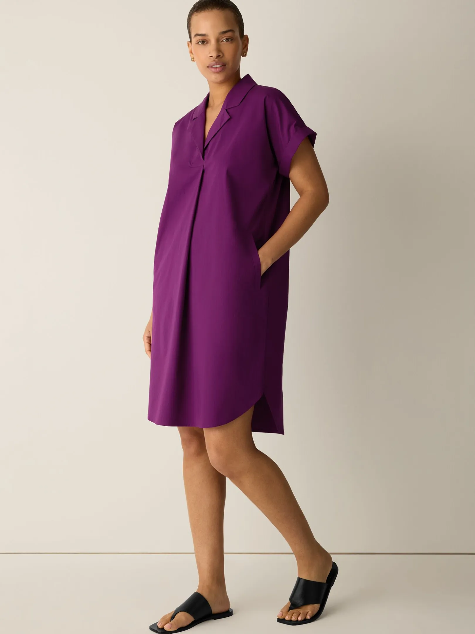 Stretch Organic Cotton Poplin Notch Collar Dress