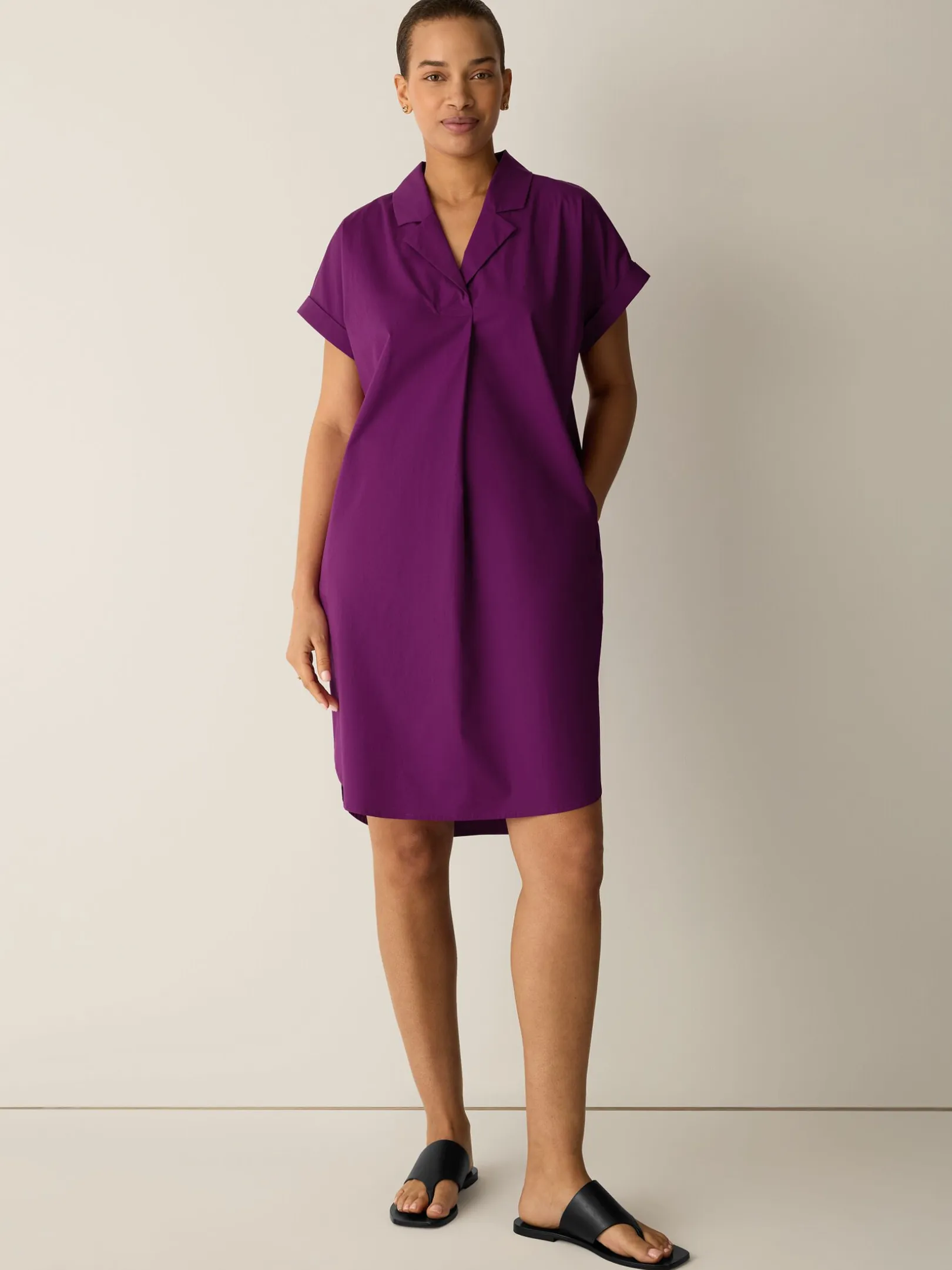 Stretch Organic Cotton Poplin Notch Collar Dress