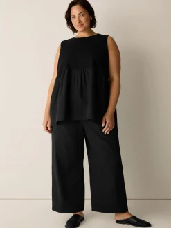 Stretch Organic Cotton Poplin Wide-Leg Pant