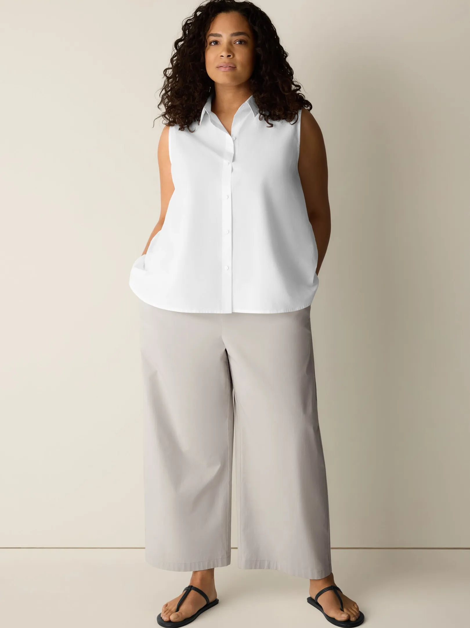 Stretch Organic Cotton Poplin Wide-Leg Pant