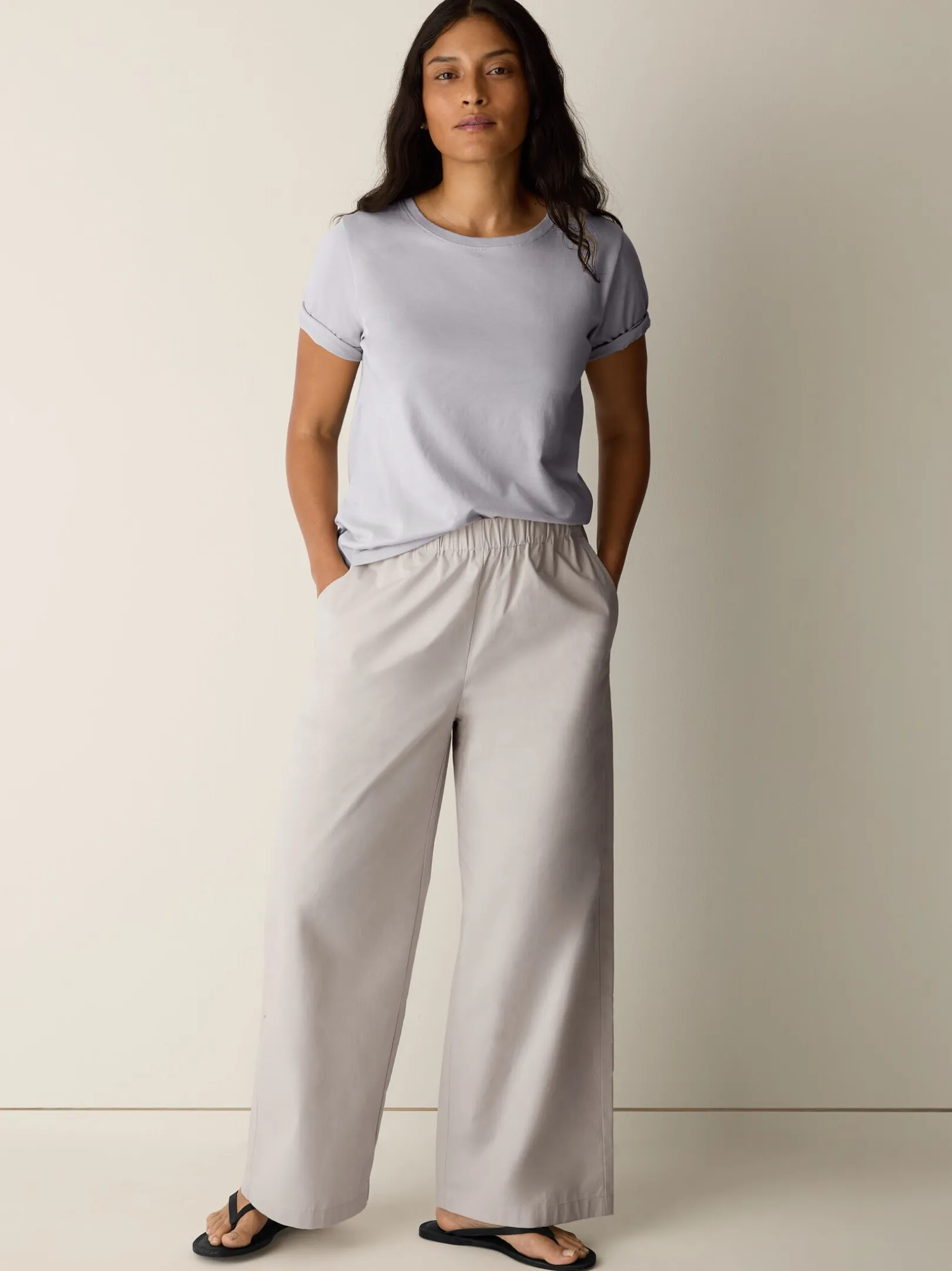 Stretch Organic Cotton Poplin Wide-Leg Pant