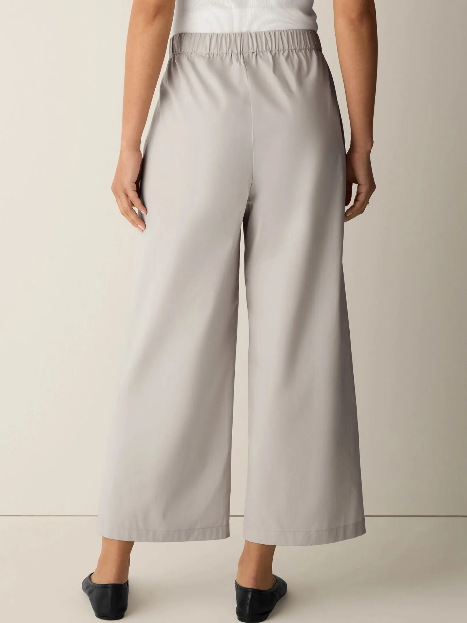 Stretch Organic Cotton Poplin Wide-Leg Pant