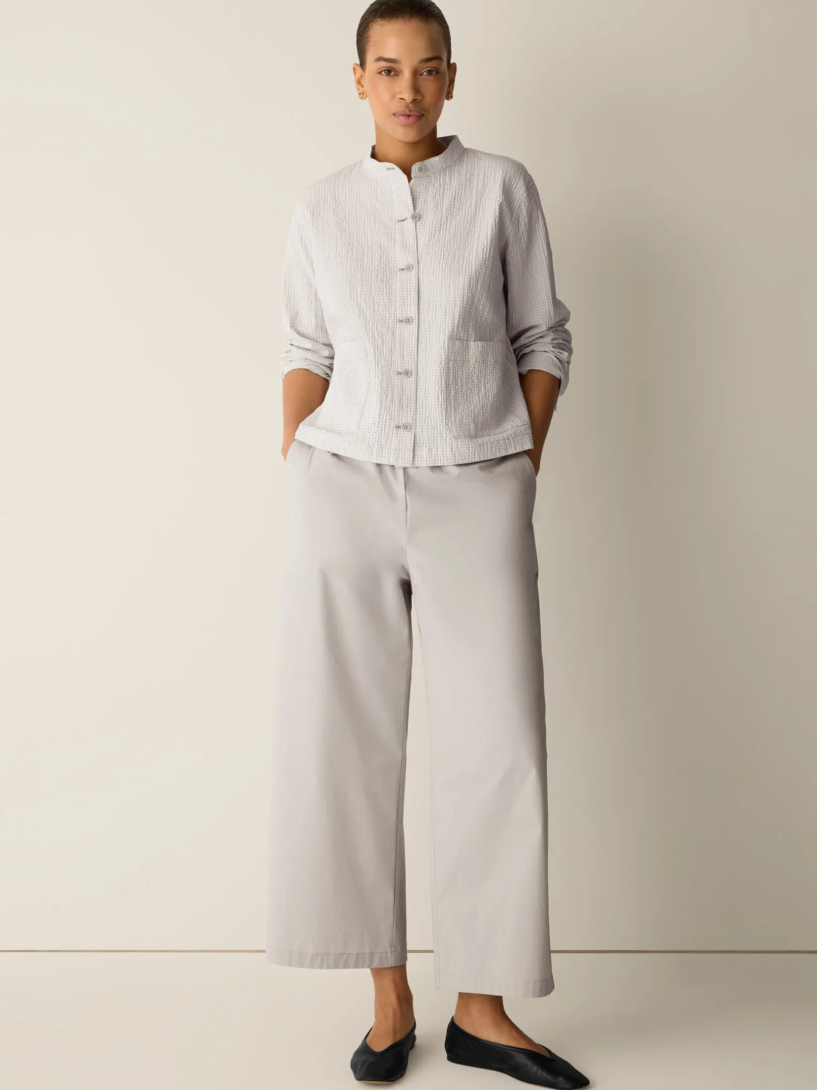 Stretch Organic Cotton Poplin Wide-Leg Pant