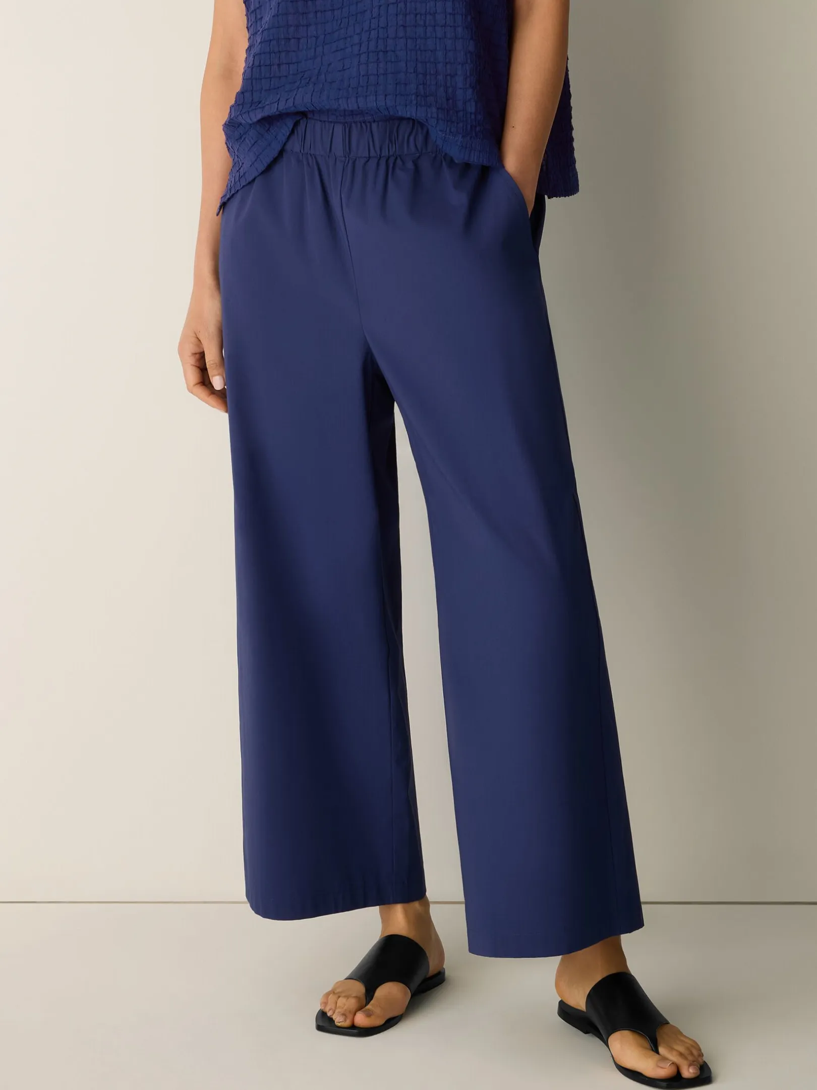 Stretch Organic Cotton Poplin Wide-Leg Pant