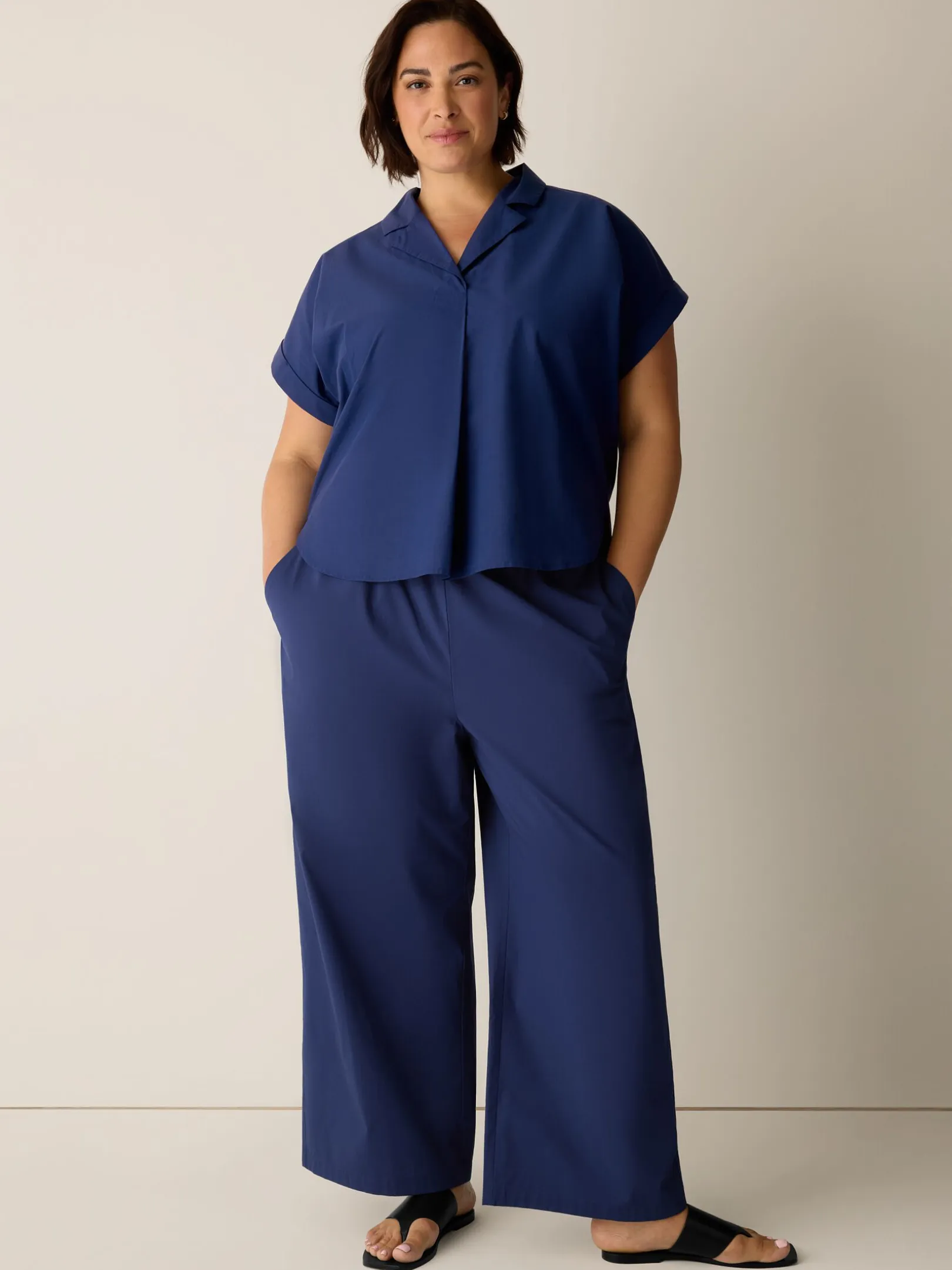 Stretch Organic Cotton Poplin Wide-Leg Pant