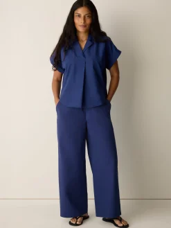 Stretch Organic Cotton Poplin Wide-Leg Pant