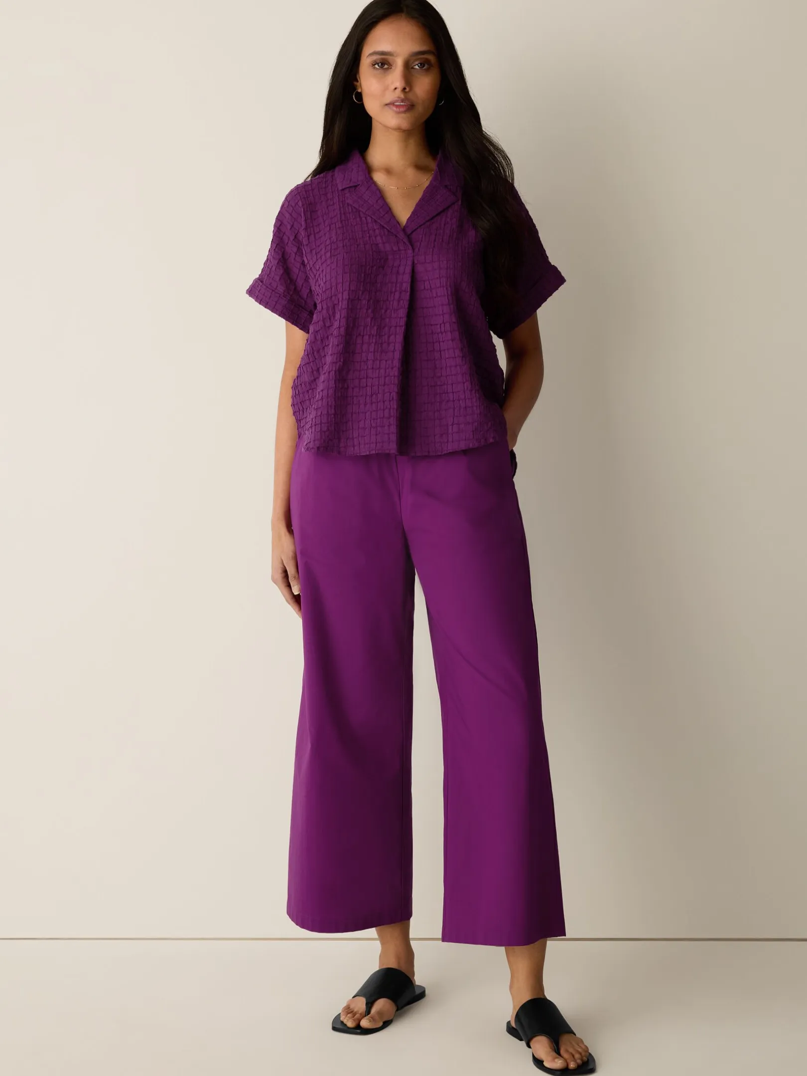 Stretch Organic Cotton Poplin Wide-Leg Pant