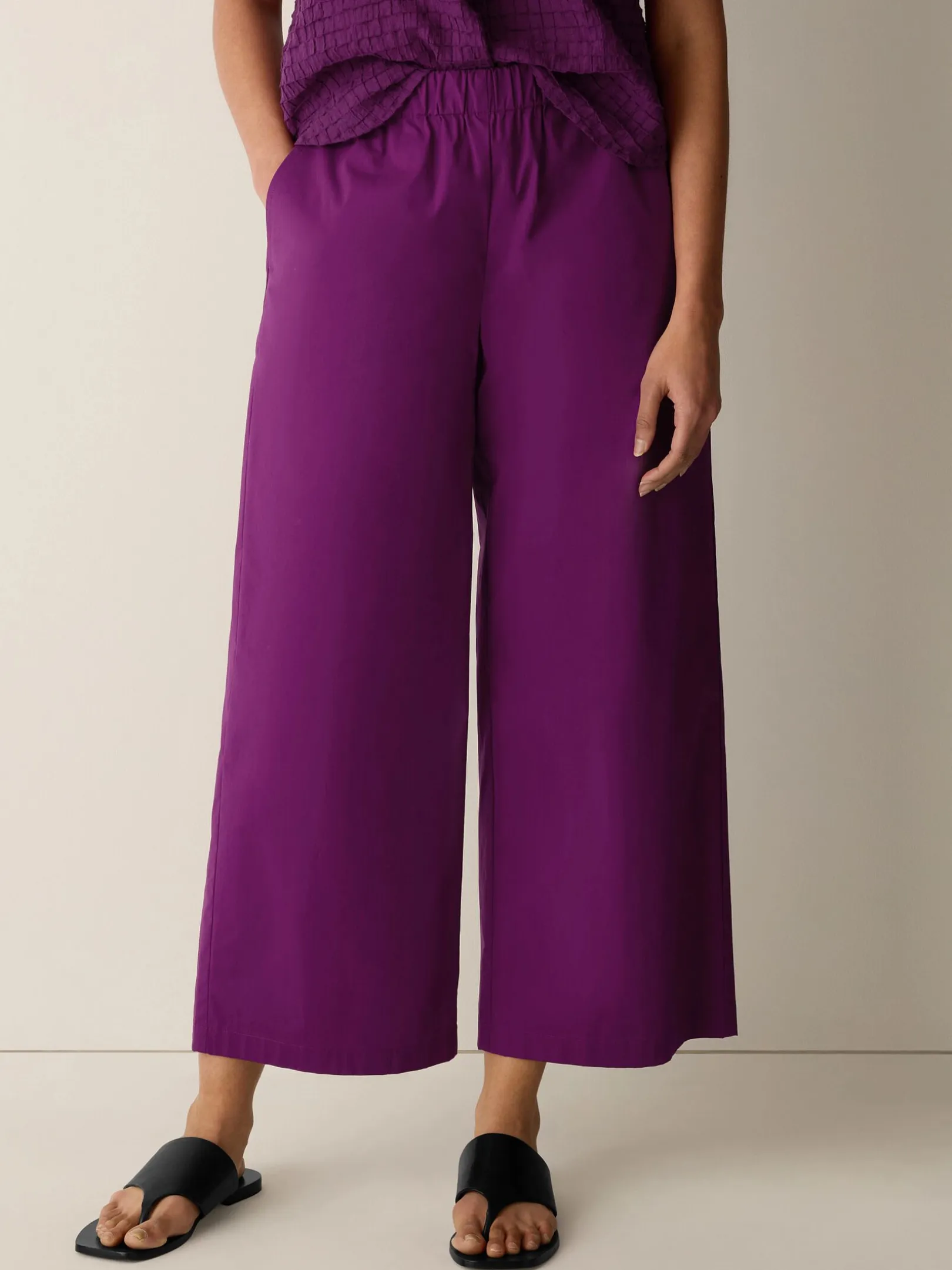 Stretch Organic Cotton Poplin Wide-Leg Pant
