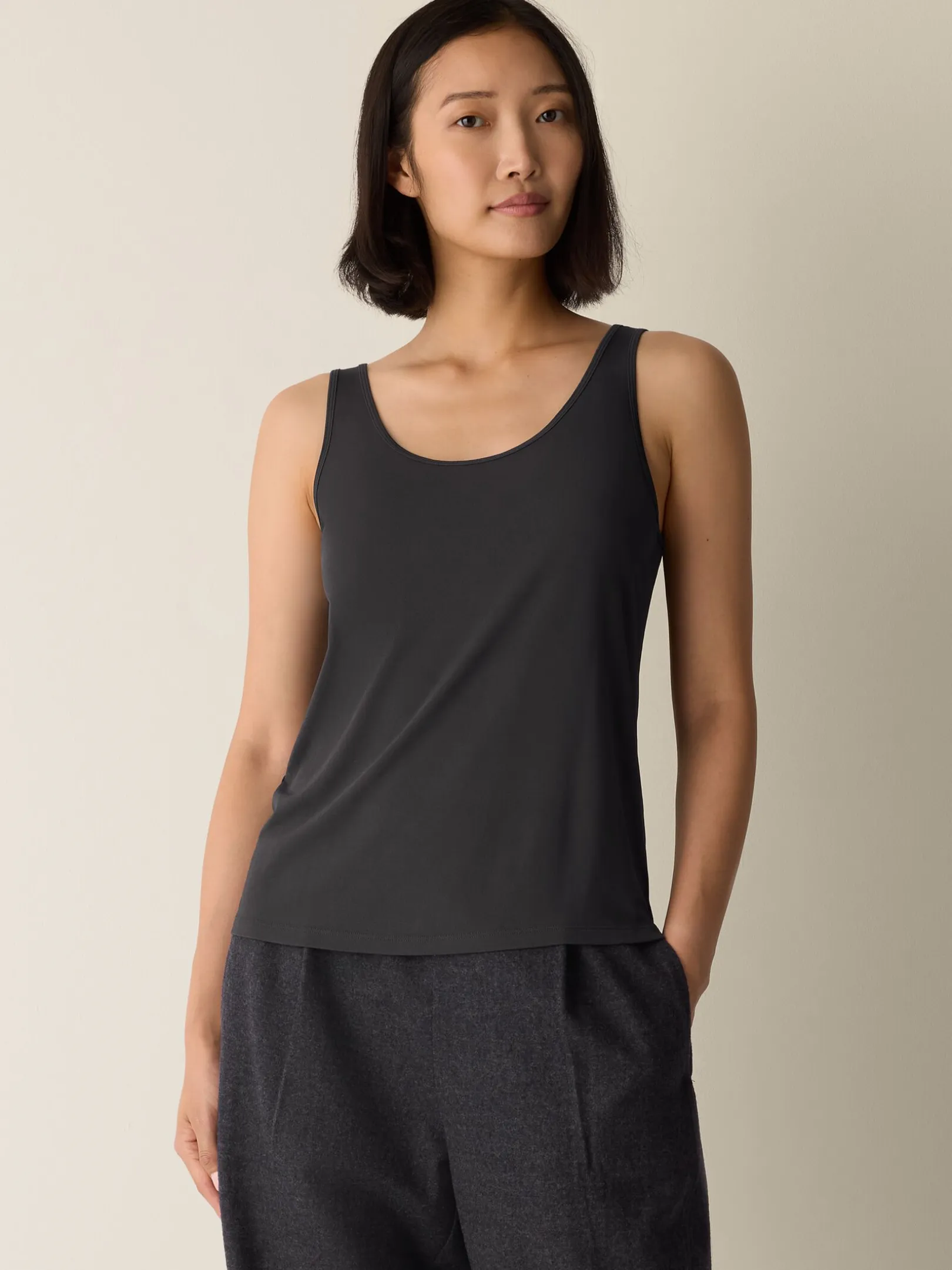 Stretch Silk Jersey Scoop Neck Tank