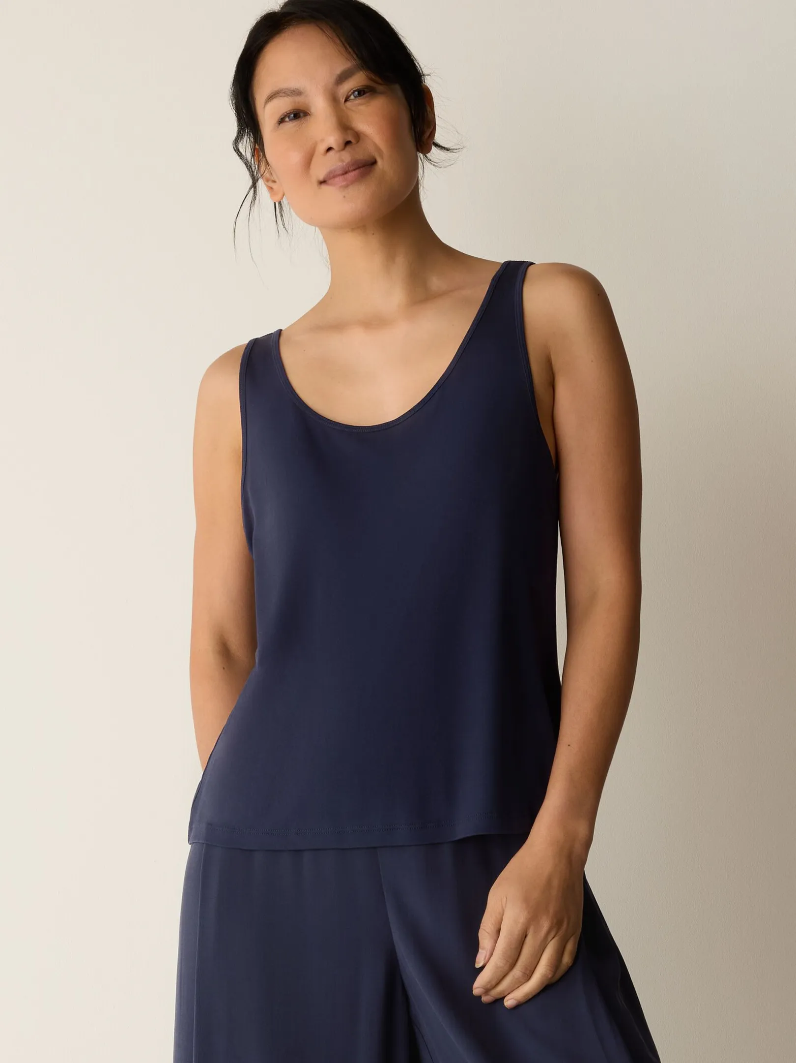 Stretch Silk Jersey Scoop Neck Tank