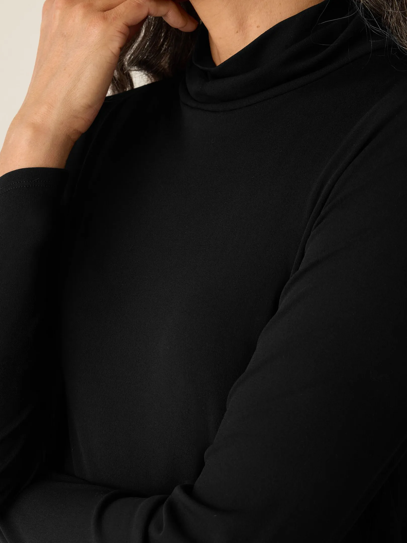 Stretch Silk Jersey Turtleneck Top