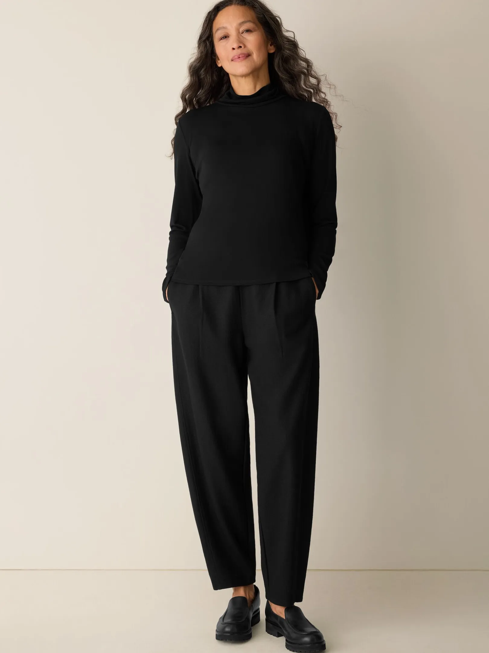 Stretch Silk Jersey Turtleneck Top