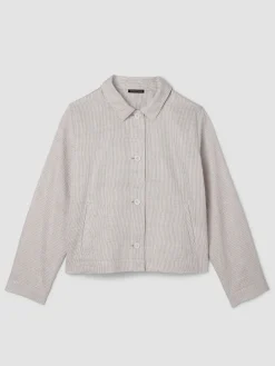 Striped Linen Sheen Classic Collar Jacket