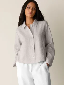 Striped Linen Sheen Classic Collar Jacket