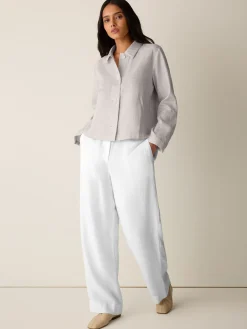 Striped Linen Sheen Classic Collar Jacket