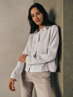 Striped Linen Sheen Classic Collar Jacket