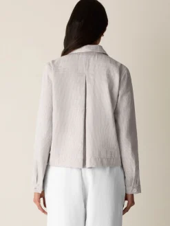 Striped Linen Sheen Classic Collar Jacket