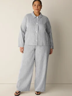 Striped Linen Sheen Classic Collar Jacket