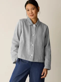 Striped Linen Sheen Classic Collar Jacket