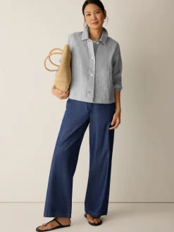 Striped Linen Sheen Classic Collar Jacket