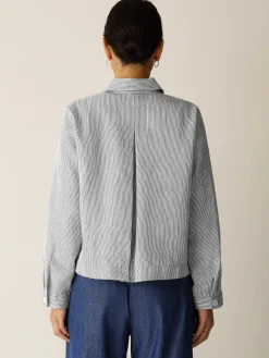 Striped Linen Sheen Classic Collar Jacket