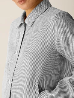 Striped Linen Sheen Classic Collar Jacket