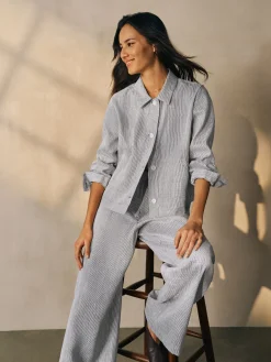 Striped Linen Sheen Classic Collar Jacket