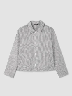 Striped Linen Sheen Classic Collar Jacket