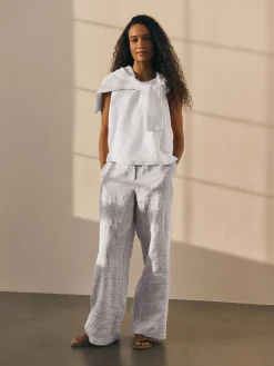 Striped Linen Sheen Full-Length Trouser