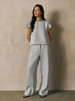 Striped Linen Sheen Full-Length Trouser