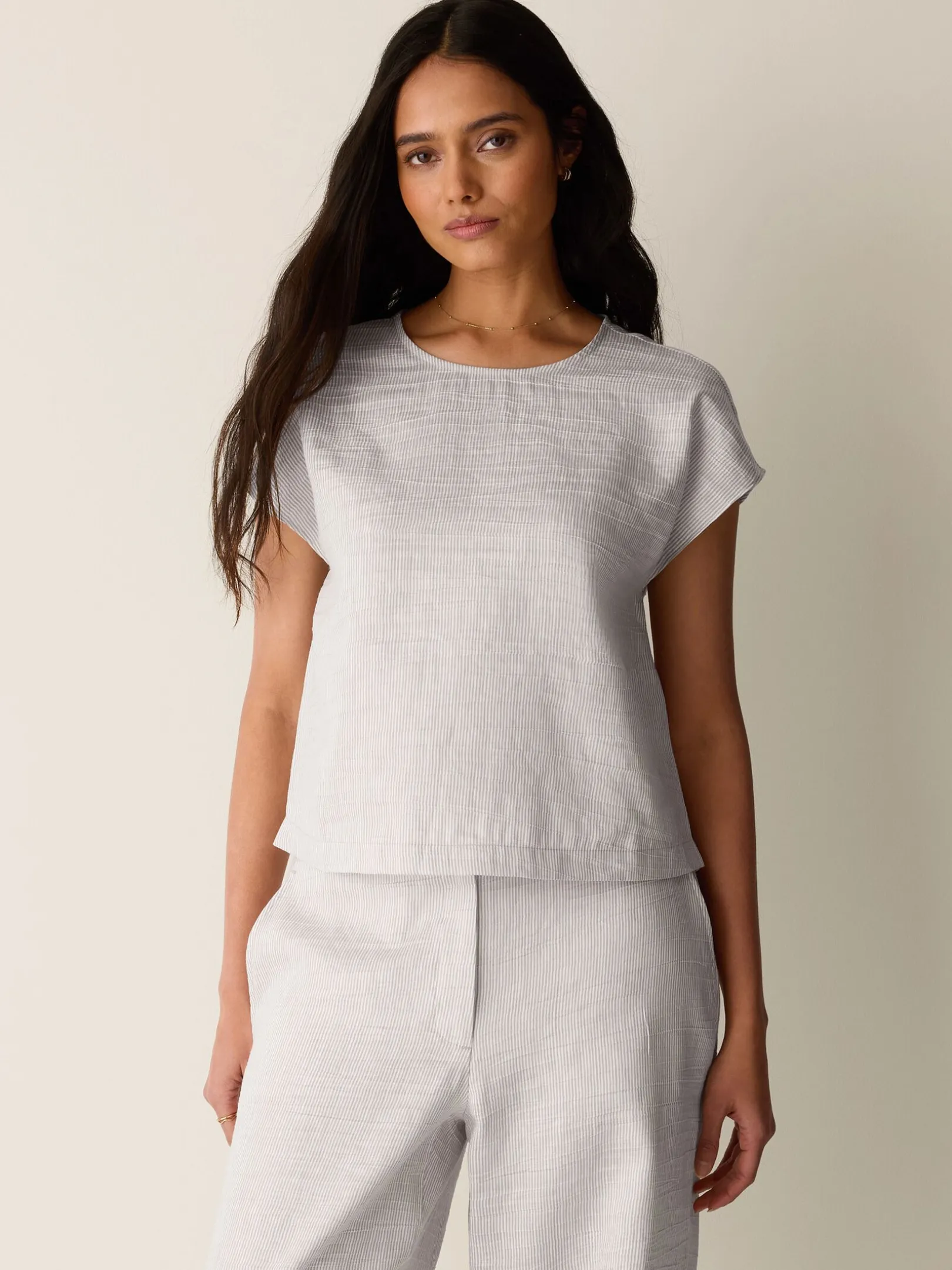 Striped Linen Sheen Square Top