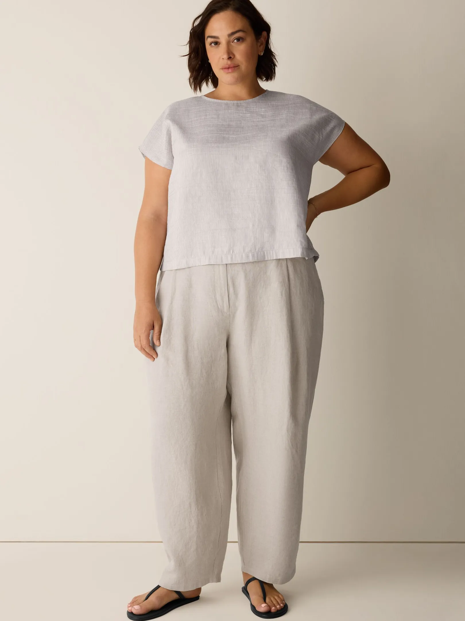 Striped Linen Sheen Square Top