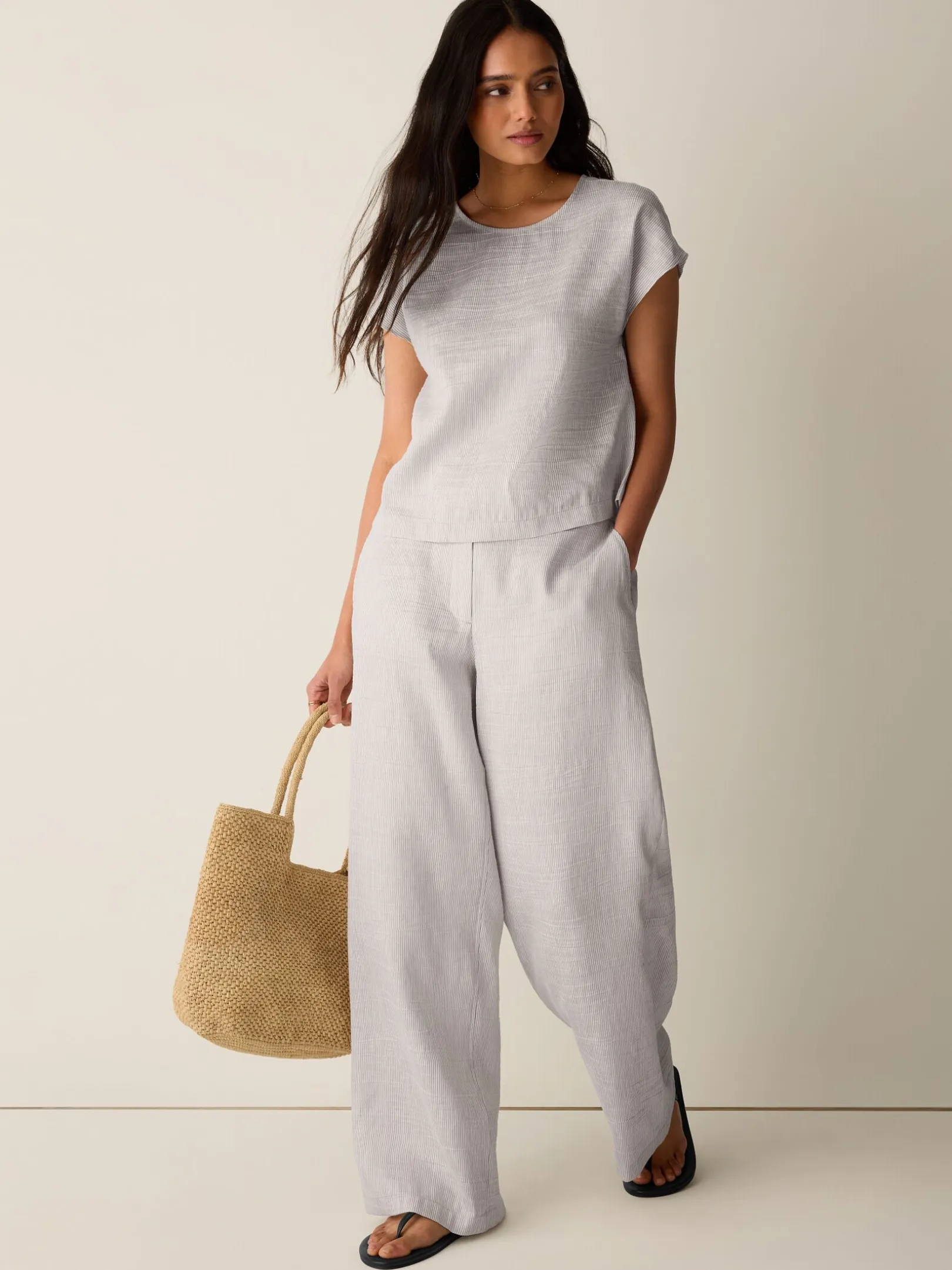 Striped Linen Sheen Square Top