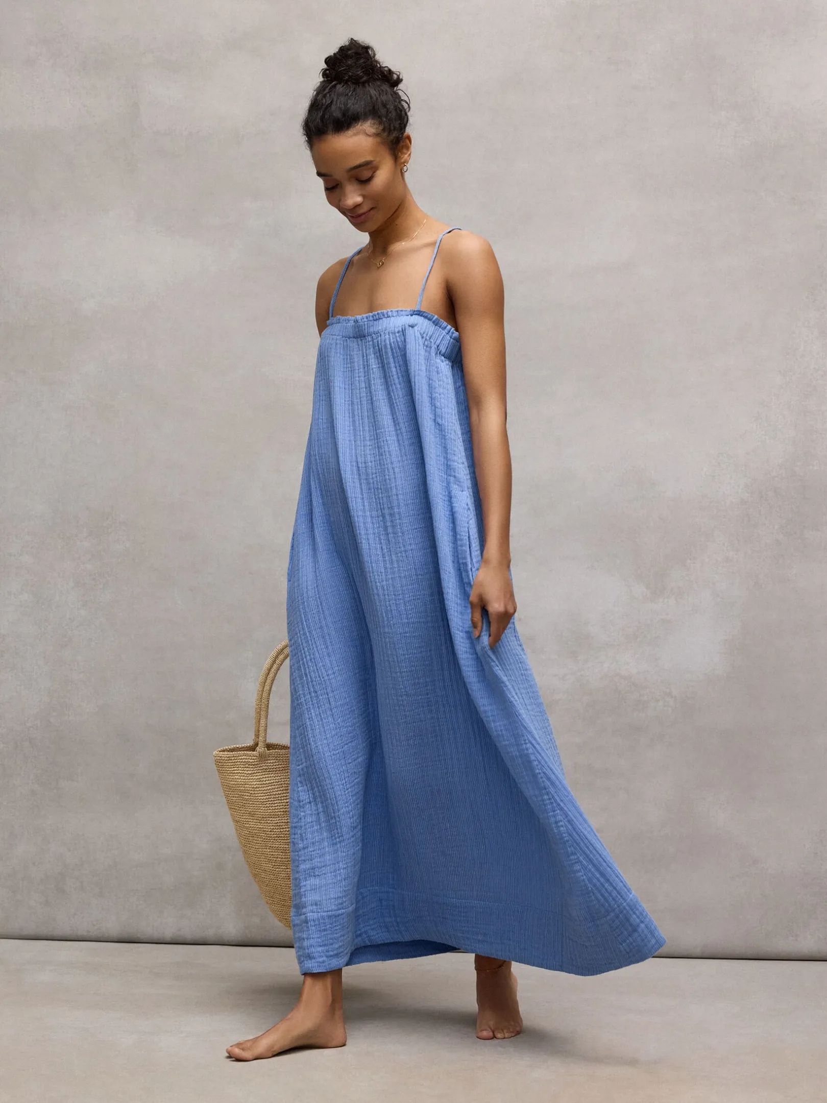 Striped Organic Cotton Gauze Cami Dress