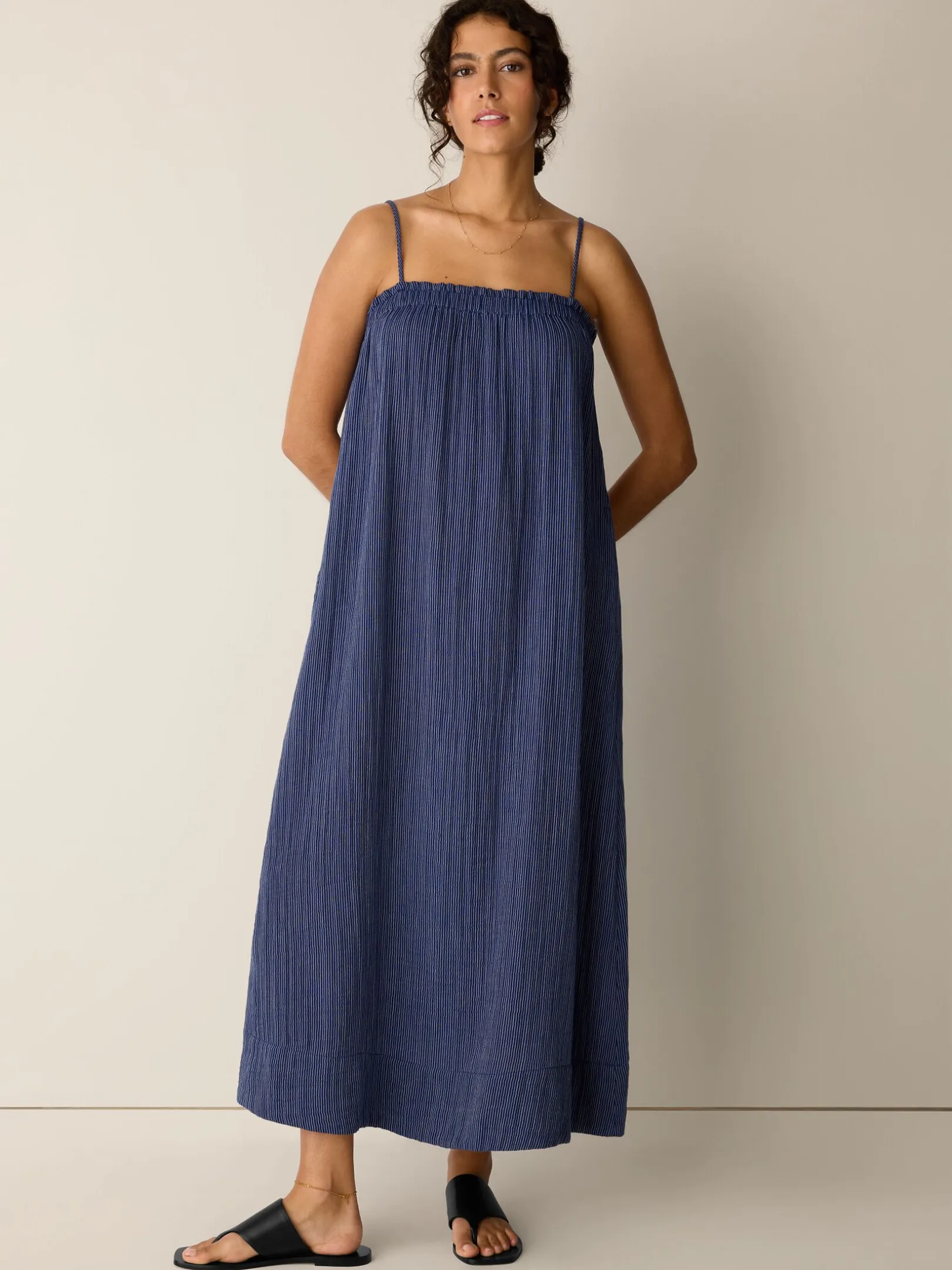 Striped Organic Cotton Gauze Cami Dress