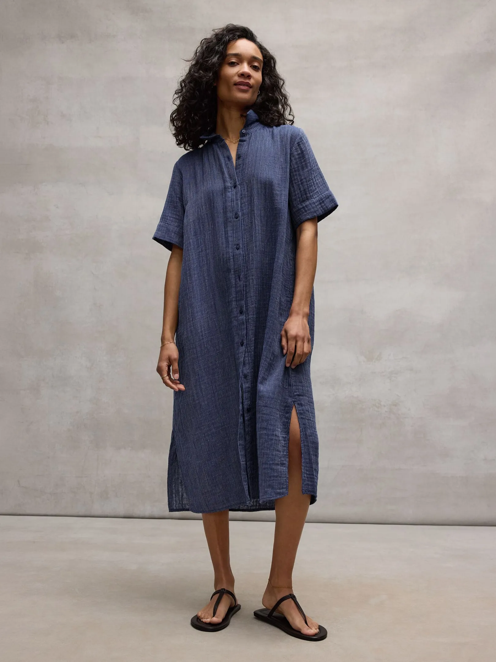 Striped Organic Cotton Gauze Shirtdress