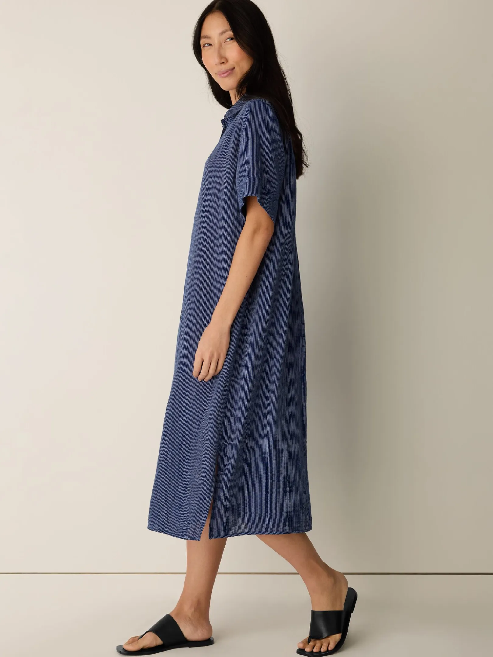 Striped Organic Cotton Gauze Shirtdress