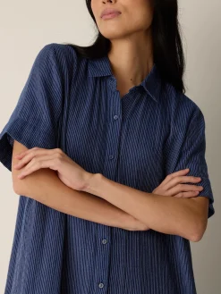 Striped Organic Cotton Gauze Shirtdress