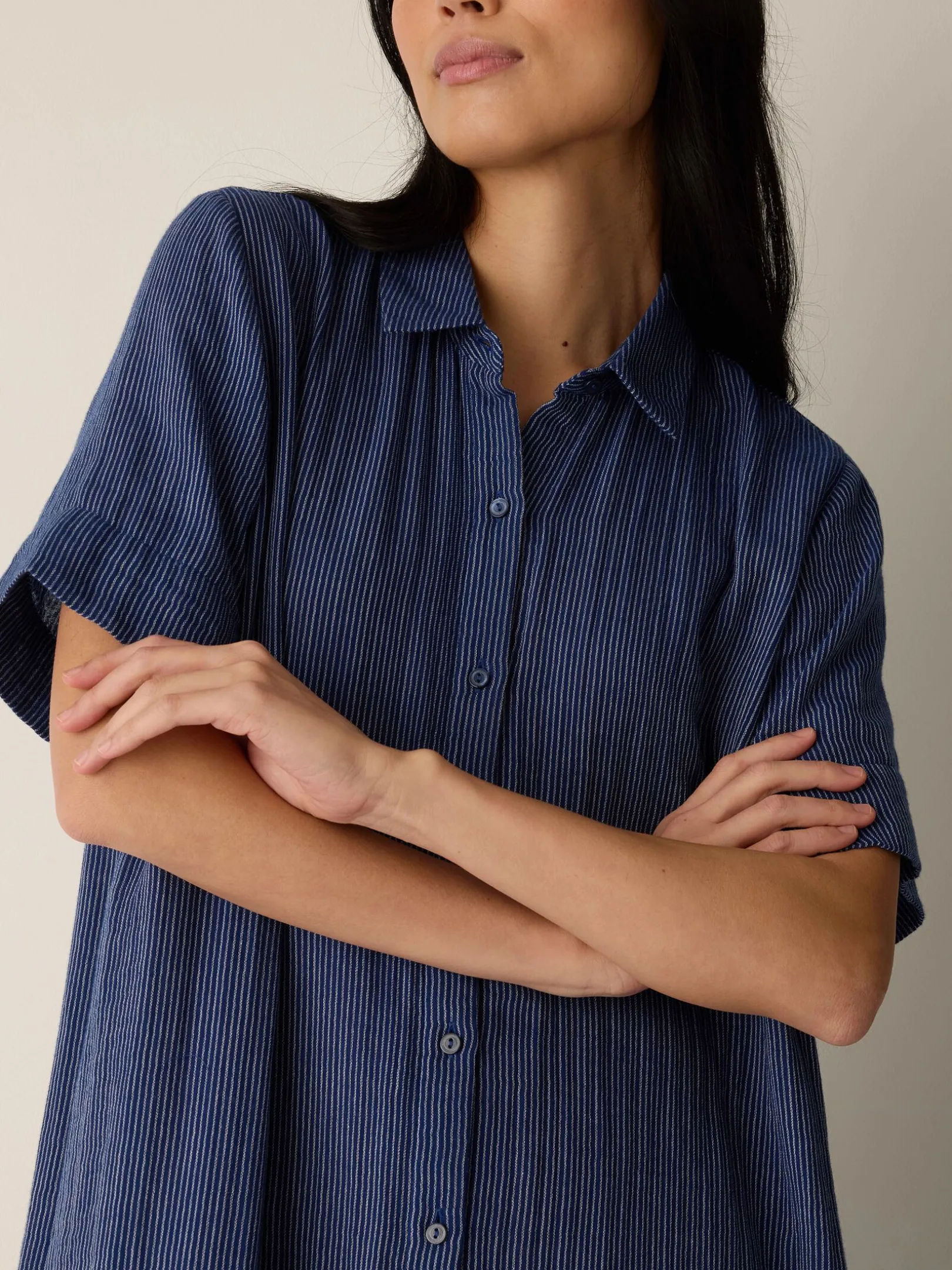 Striped Organic Cotton Gauze Shirtdress