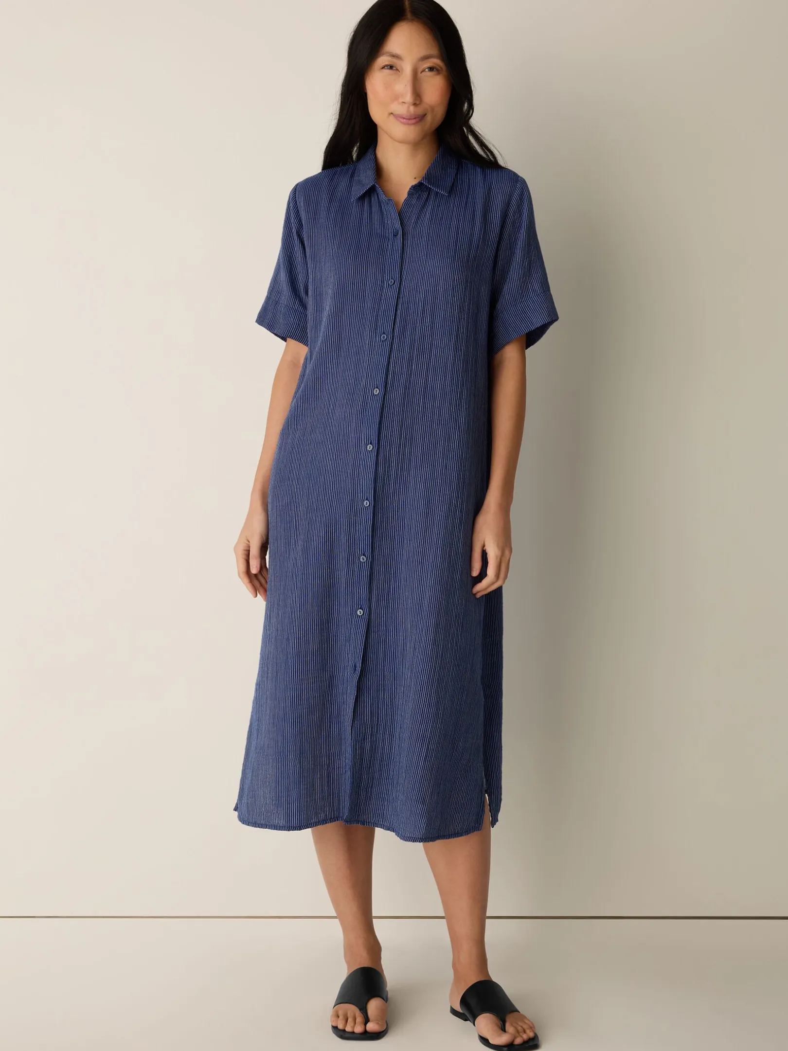 Striped Organic Cotton Gauze Shirtdress