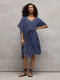 Striped Organic Cotton Gauze V-Neck Caftan