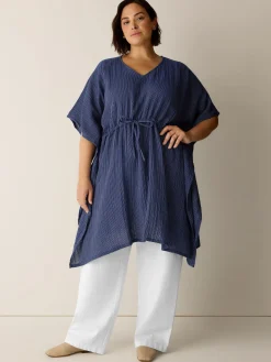 Striped Organic Cotton Gauze V-Neck Caftan