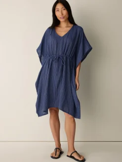 Striped Organic Cotton Gauze V-Neck Caftan