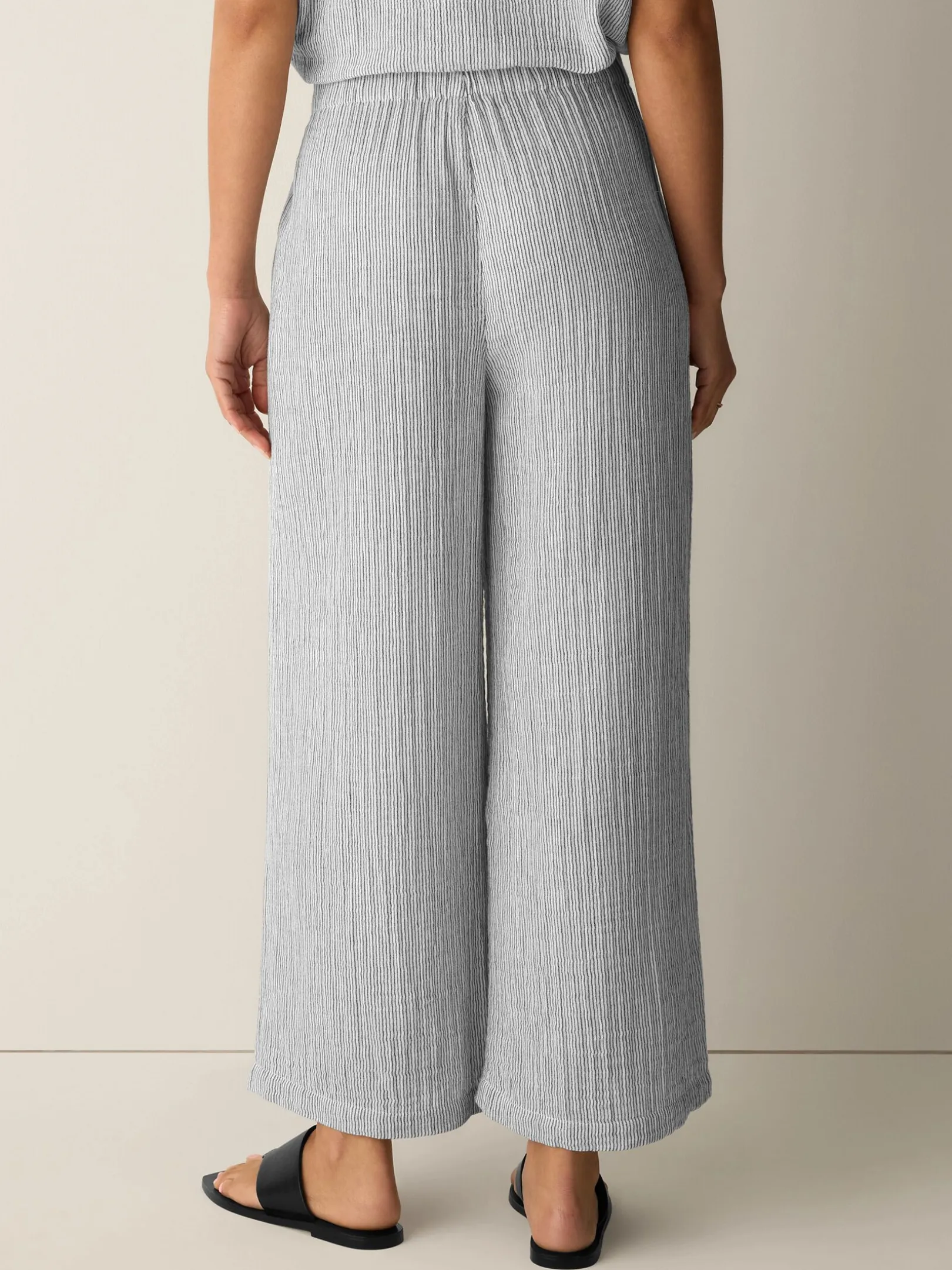 Striped Organic Cotton Gauze Wide-Leg Pant
